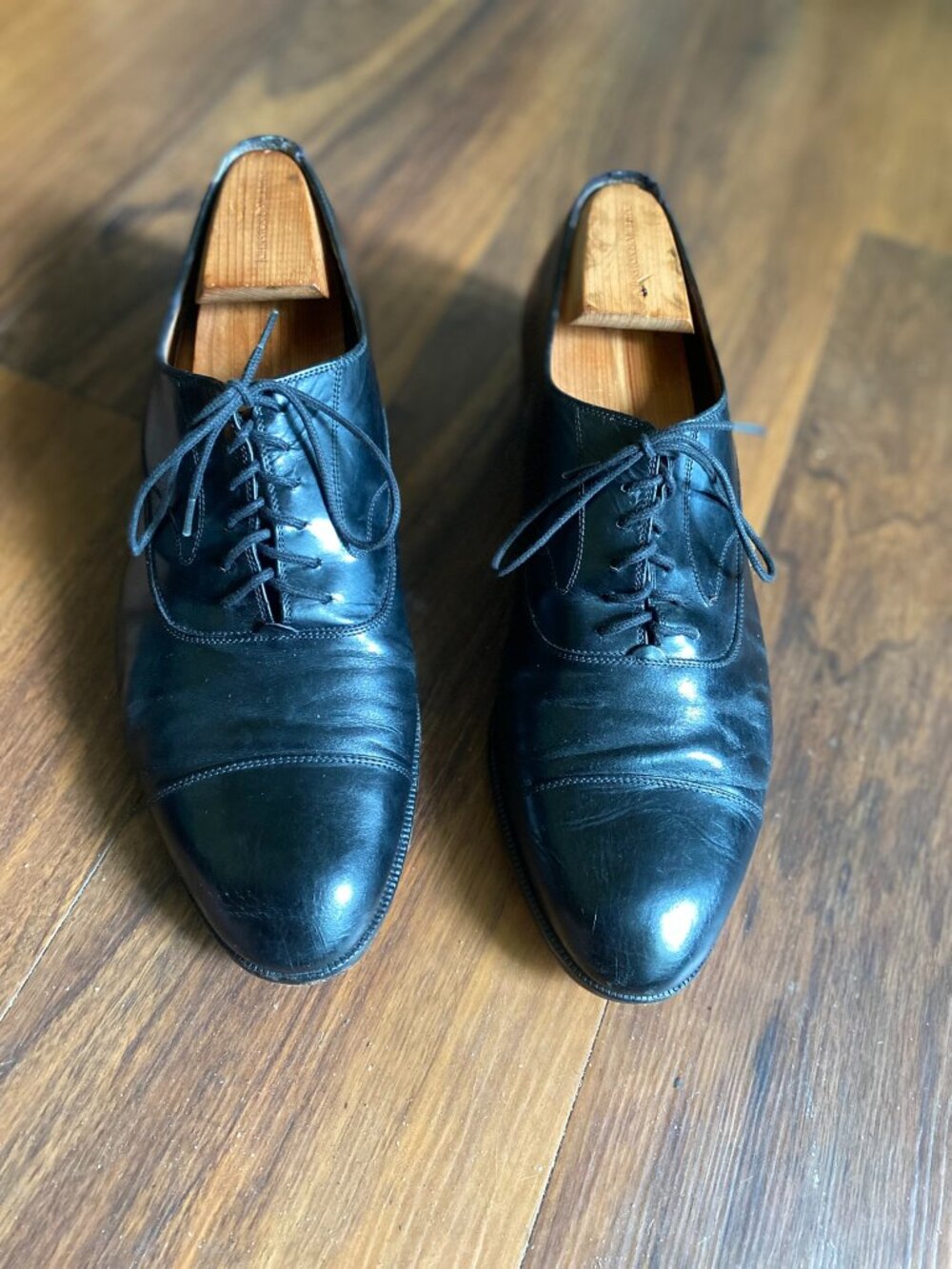 Salvatore Ferragamo Shoes Mens Size 12 D Black Cap Toe Oxford Made Italy
